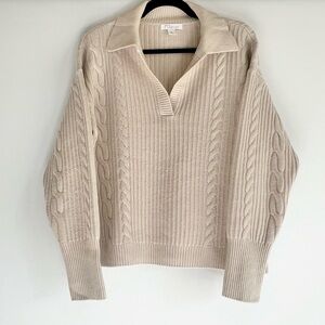 Nordstrom Wool Cashmere Collared V-neck Cableknit Sweater Size Medium
